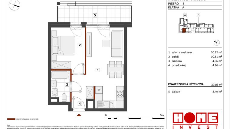 Rzut - Mieszkanie na sprzedaż 2 pokoje o powierzchni 39,05 m² - numer B1-A034 w Warszawski Świt etap VIII