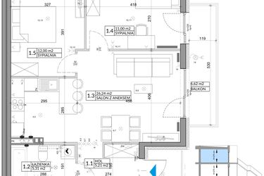 Rzut - Mieszkanie na sprzedaż 3 pokoje o powierzchni 61,85 m² - numer 34B w Osiedle Młodych etap IV