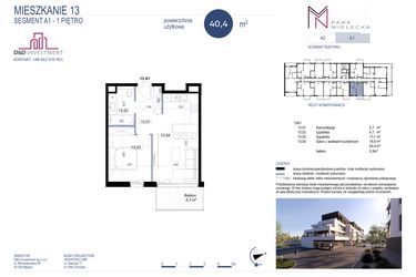 Rzut - Mieszkanie na sprzedaż 2 pokoje o powierzchni 40,4 m² - numer A1-13 w Park Mielecka