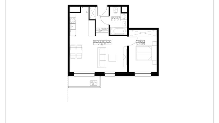 Rzut - Mieszkanie na sprzedaż 2 pokoje o powierzchni 43,13 m² - numer B6.9 w Stacja Augustów B