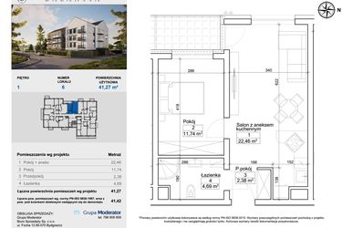 Rzut - Mieszkanie na sprzedaż 2 pokoje o powierzchni 41,27 m² - numer 6 w Balantia