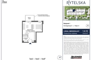 Rzut - Mieszkanie na sprzedaż 1 pokój o powierzchni 33,8 m² - numer 1.4.12 w Rytelska