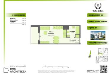 Rzut - Mieszkanie na sprzedaż 1 pokój o powierzchni 26,38 m² - numer 04.M.63 w Dom Architekta