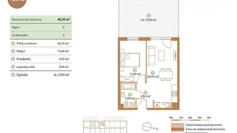 Rzut - Mieszkanie na sprzedaż 2 pokoje o powierzchni 40,25 m² - numer D14-P w Fauna