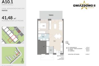 Rzut - Mieszkanie na sprzedaż 2 pokoje o powierzchni 41,48 m² - numer A10.1 w Gwiazdowo II