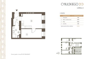 Rzut - Mieszkanie na sprzedaż 2 pokoje o powierzchni 35,52 m² - numer 8 w Cybulskiego 20