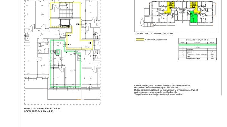 Rzut - Mieszkanie na sprzedaż 2 pokoje o powierzchni 42,57 m² - numer B02 w Lwowska 14