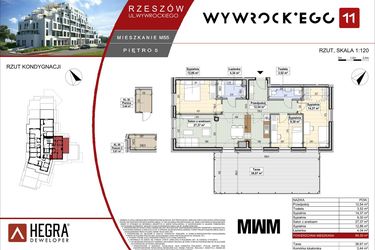 Rzut - Mieszkanie na sprzedaż 4 pokoje o powierzchni 84,3 m² - numer M55 w Apartamenty Wywrockiego 11