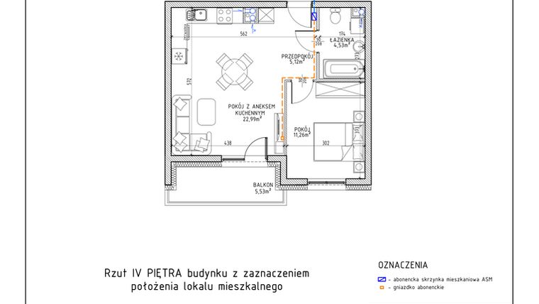 Rzut - Mieszkanie na sprzedaż 2 pokoje o powierzchni 43,9 m² - numer 33 w Osiedle Foresto