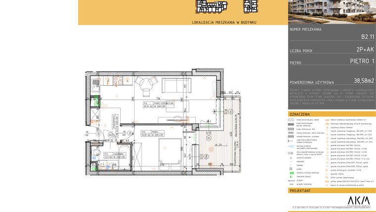 Rzut - Mieszkanie na sprzedaż 2 pokoje o powierzchni 38,58 m² - numer B2.11 w Nova Daliova