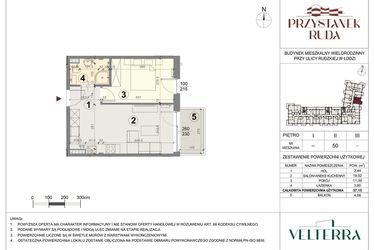 Rzut - Mieszkanie na sprzedaż 2 pokoje o powierzchni 37,06 m² - numer 50 w Przystanek Ruda