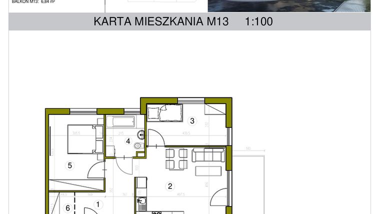 Rzut - Mieszkanie na sprzedaż 3 pokoje o powierzchni 57,77 m² - numer M13 w Kameralna Golikówka