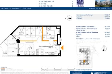 Rzut - Mieszkanie na sprzedaż 2 pokoje o powierzchni 40,68 m² - numer 0.06 w The Blue