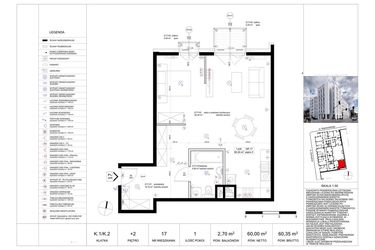 Rzut - Mieszkanie na sprzedaż 1 pokój o powierzchni 60,16 m² - numer 17 w Biała Kamienica