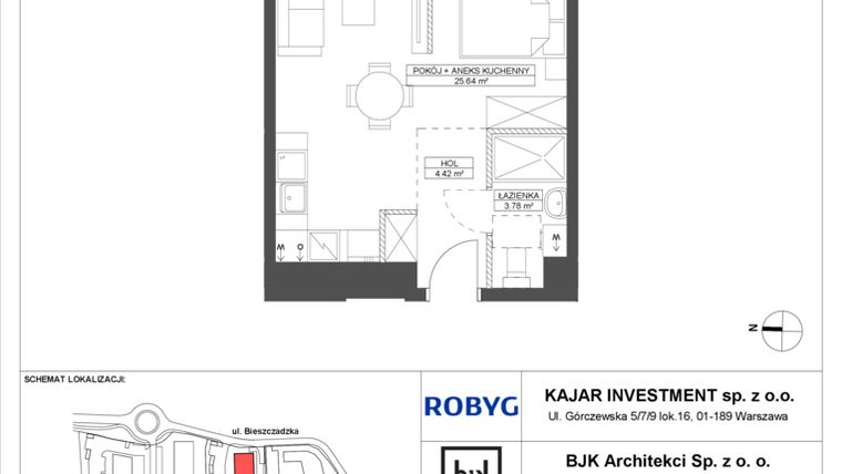 Rzut - Mieszkanie na sprzedaż 1 pokój o powierzchni 33,84 m² - numer C.2M05 w Foresteria