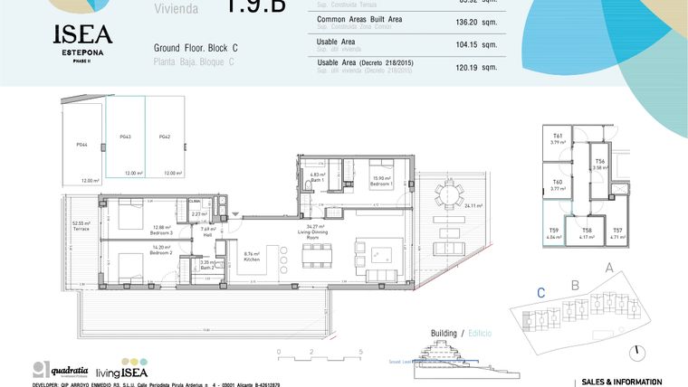 Rzut - Mieszkanie na sprzedaż 3 pokoje o powierzchni 104,15 m² - numer 1.9B w Isea - Estepona