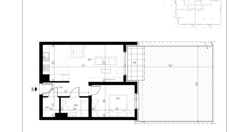 Rzut - Mieszkanie na sprzedaż 2 pokoje o powierzchni 46,35 m² - numer M3 w Trybuny Ludów 3