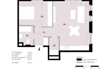 Rzut - Mieszkanie na sprzedaż 2 pokoje o powierzchni 55,35 m² - numer M3.06 w Wola Vert