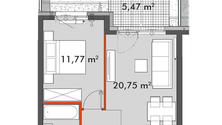 Rzut - Mieszkanie na sprzedaż 2 pokoje o powierzchni 43,23 m² - numer F1.A.00.03 w Splot Wola