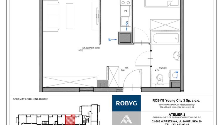 Rzut - Mieszkanie na sprzedaż 2 pokoje o powierzchni 49,82 m² - numer MC/J/B/2/8 w Modern City etap J
