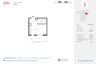 Rzut - Mieszkanie na sprzedaż 1 pokój o powierzchni 25,59 m² - numer B1.6.5 w Mieszkaj w mieście - przy Bonarce