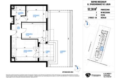 Rzut - Mieszkanie na sprzedaż 3 pokoje o powierzchni 52,38 m² - numer 2 w Vieniava edycja druga