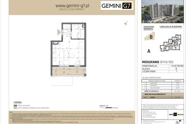Rzut - Mieszkanie na sprzedaż 1 pokój o powierzchni 31,34 m² - numer B11/6/183 w GEMINI G-7