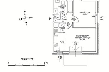 Rzut - Mieszkanie na sprzedaż 2 pokoje o powierzchni 37,98 m² - numer M43 w Osiedle Mała Dziesiąta etap II