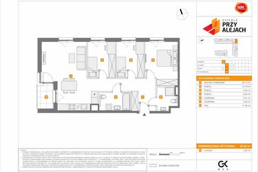 Rzut - Mieszkanie na sprzedaż 4 pokoje o powierzchni 80,26 m² - numer 3.1.D.29 w Osiedle przy Alejach etap 3