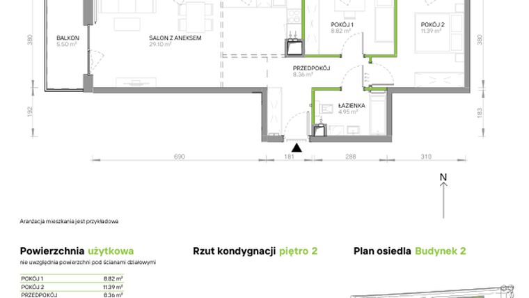 Rzut - Mieszkanie na sprzedaż 3 pokoje o powierzchni 62,77 m² - numer III.2/2/26 w Via Flora