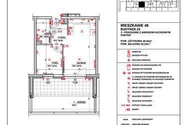 Rzut - Mieszkanie na sprzedaż 2 pokoje o powierzchni 39,34 m² - numer 49 w Osiedle 4 Pory Roku - Etap VIII