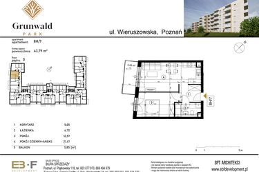 Rzut - Mieszkanie na sprzedaż 2 pokoje o powierzchni 43,79 m² - numer 8 H/7 w Grunwald Park