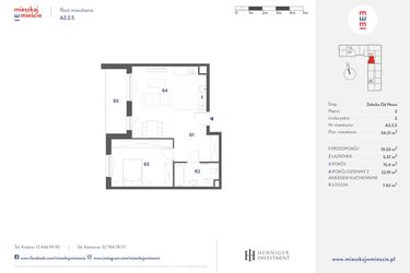 Rzut - Mieszkanie na sprzedaż 2 pokoje o powierzchni 54,21 m² - numer A2.2.5 w Mieszkaj w mieście Załęska od Nowa
