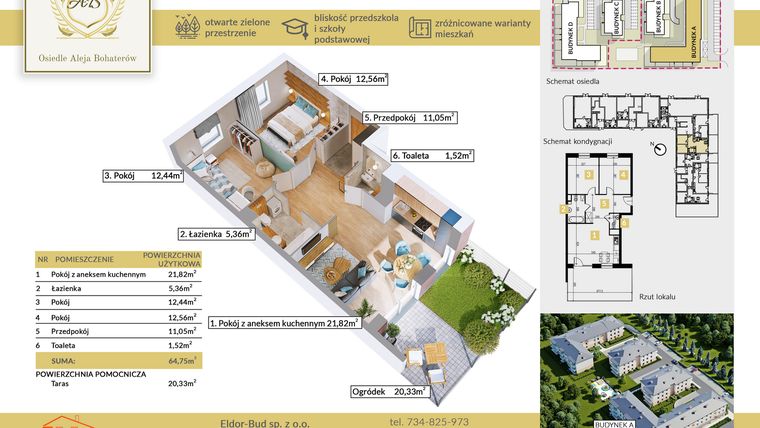 Rzut - Mieszkanie na sprzedaż 3 pokoje o powierzchni 64,75 m² - numer A.10 w Aleja Bohaterów
