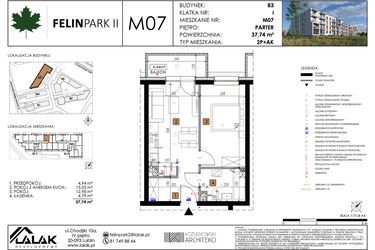 Rzut - Mieszkanie na sprzedaż 2 pokoje o powierzchni 37,76 m² - numer M07 w Felin Park II etap 2