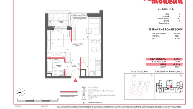 Rzut - Mieszkanie na sprzedaż 1 pokój o powierzchni 41,29 m² - numer A.092 w Modena II
