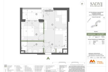 Rzut - Mieszkanie na sprzedaż 2 pokoje o powierzchni 38,82 m² - numer F2.C.01.03 w Sady Żoliborz II