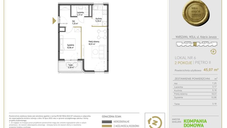 Rzut - Mieszkanie na sprzedaż 2 pokoje o powierzchni 45,07 m² - numer WKJ-LM-06 w Wola Księcia Janusza