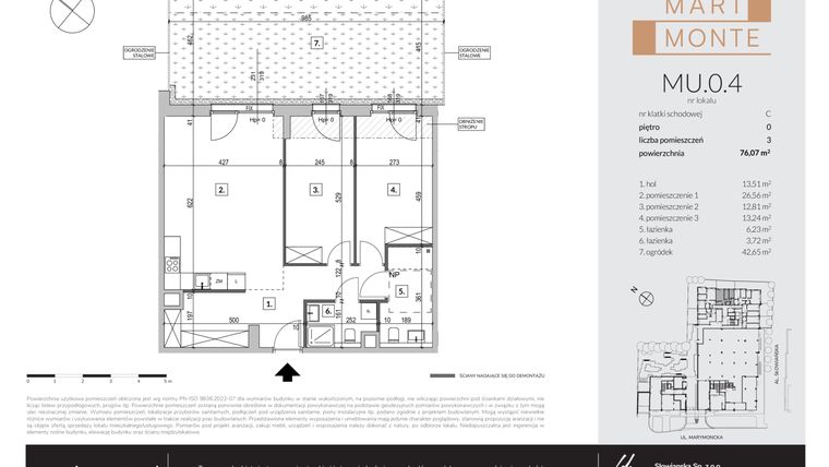 Rzut - Mieszkanie na sprzedaż 3 pokoje o powierzchni 75,81 m² - numer MU.0.4 w Marimonte - apartamenty inwestycyjne