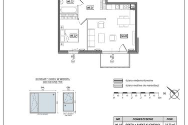Rzut - Mieszkanie na sprzedaż 2 pokoje o powierzchni 49,57 m² - numer 8.A.06 w Urzeka bud. 8
