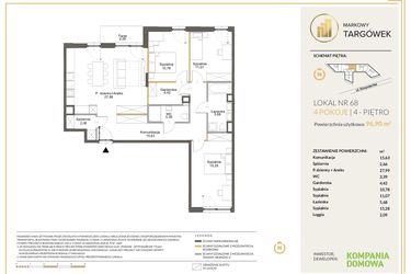 Rzut - Mieszkanie na sprzedaż 4 pokoje o powierzchni 96,53 m² - numer 68 w Markowy Targówek