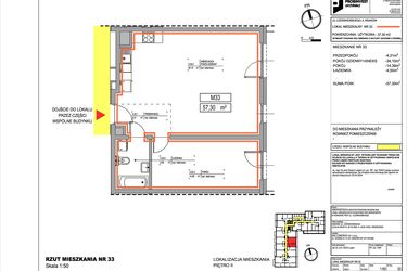 Rzut - Mieszkanie na sprzedaż 2 pokoje o powierzchni 57,3 m² - numer 3.33 w Czerwieńskiego 3