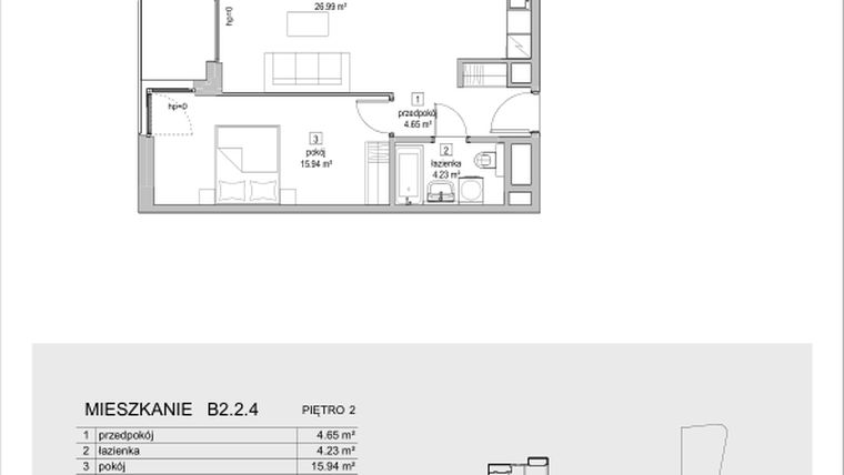 Rzut - Mieszkanie na sprzedaż 2 pokoje o powierzchni 51,81 m² - numer B2.2.4 w ATAL Symbioza IB