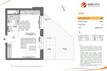 Rzut - Mieszkanie na sprzedaż 1 pokój o powierzchni 29,51 m² - numer CD.46 w DOKI Living