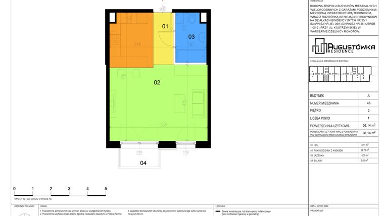 Rzut - Mieszkanie na sprzedaż 1 pokój o powierzchni 36,13 m² - numer A43 w Augustówka Residence