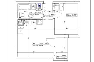 Rzut - Mieszkanie na sprzedaż 2 pokoje o powierzchni 31,75 m² - numer 5 w Bydgoska 19