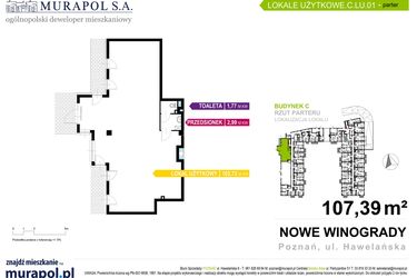 Rzut - Lokal użytkowy na sprzedaż 1 pokój o powierzchni 107,39 m² - numer C.LU.01 w Nowe Winogrady