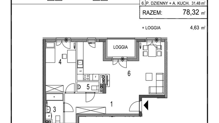 Rzut - Mieszkanie na sprzedaż 3 pokoje o powierzchni 78,32 m² - numer 11 w Herberta etap II