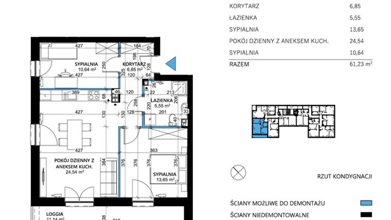 Rzut - Mieszkanie na sprzedaż 3 pokoje o powierzchni 61,23 m² - numer 11 w Comfort Corner