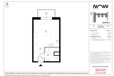 Rzut - Mieszkanie na sprzedaż 1 pokój o powierzchni 34,78 m² - numer D.02.03 w NOW